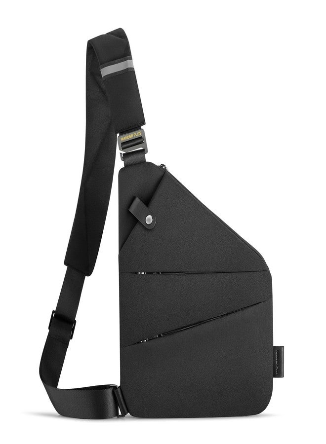 WANDER PLUS® Left Shoulder Anti Theft Crossbody Travel Bag for Women Men, Multi-pocket Crossbody Bag, Slim Sling Bag with Adjustable Strap, Black, Black - Image 1