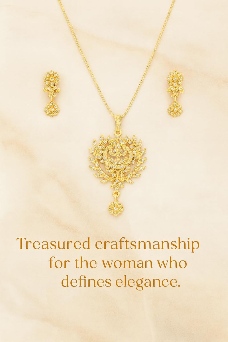 Touchstone Indian bollywood contemporary fashion designer jewelry splendid pendant set in gold tone for women. - Image 4