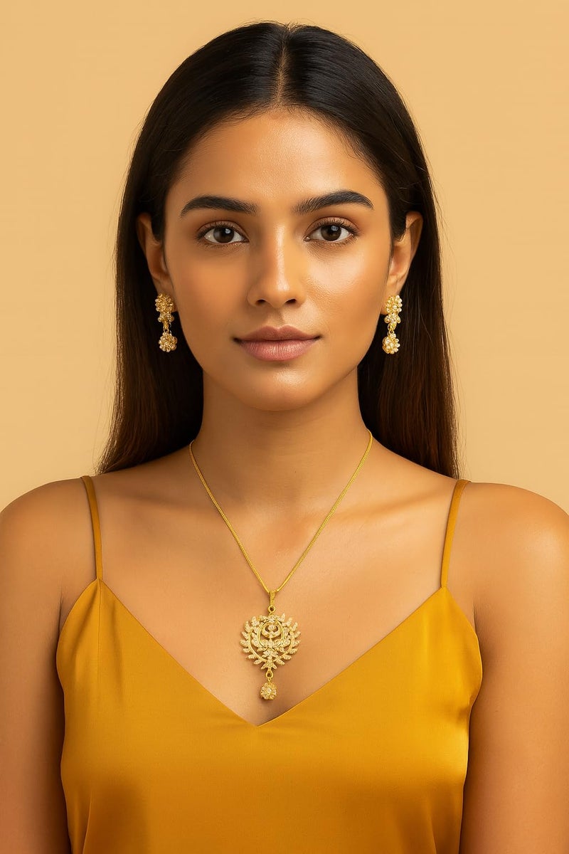 Touchstone Indian bollywood contemporary fashion designer jewelry splendid pendant set in gold tone for women. - Image 3