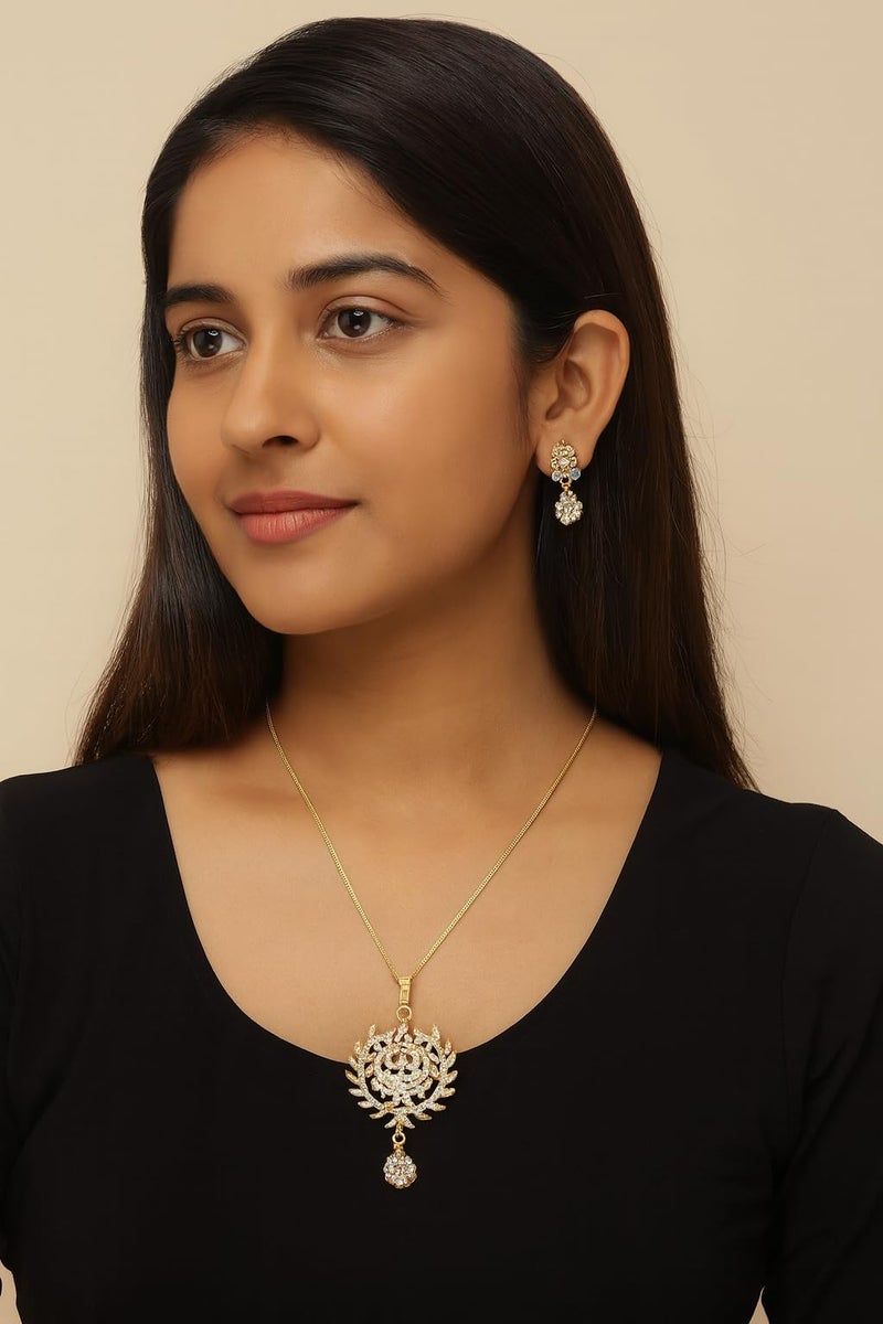 Touchstone Indian bollywood contemporary fashion designer jewelry splendid pendant set in gold tone for women. - Image 2