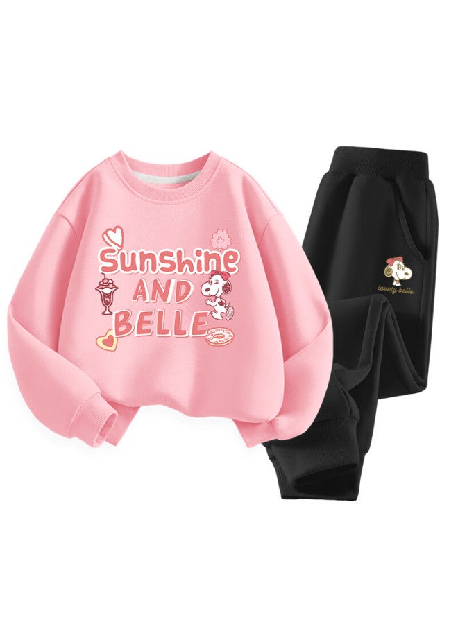 Snoopy Kids Clothing Children's Set Boys And Girls Sweatshirt And Sweatpants 2-piece Spring Outfit Pink Belle + Black Bell Size 140