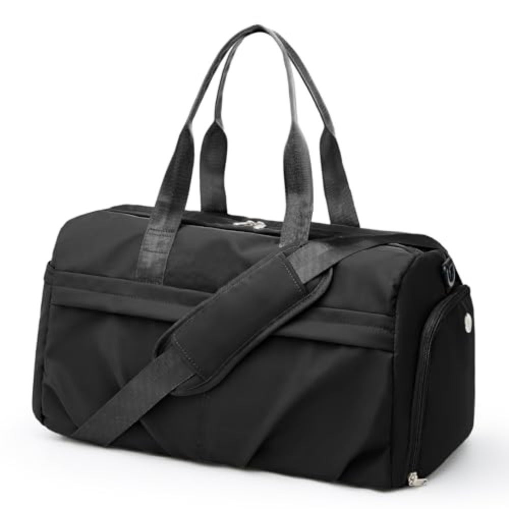 Gym Bag for Women Men with Shoe Compartment, Sport Duffel Bag, Waterproof Travel Weekender Overnight Carry on Bag for Yoga, Black