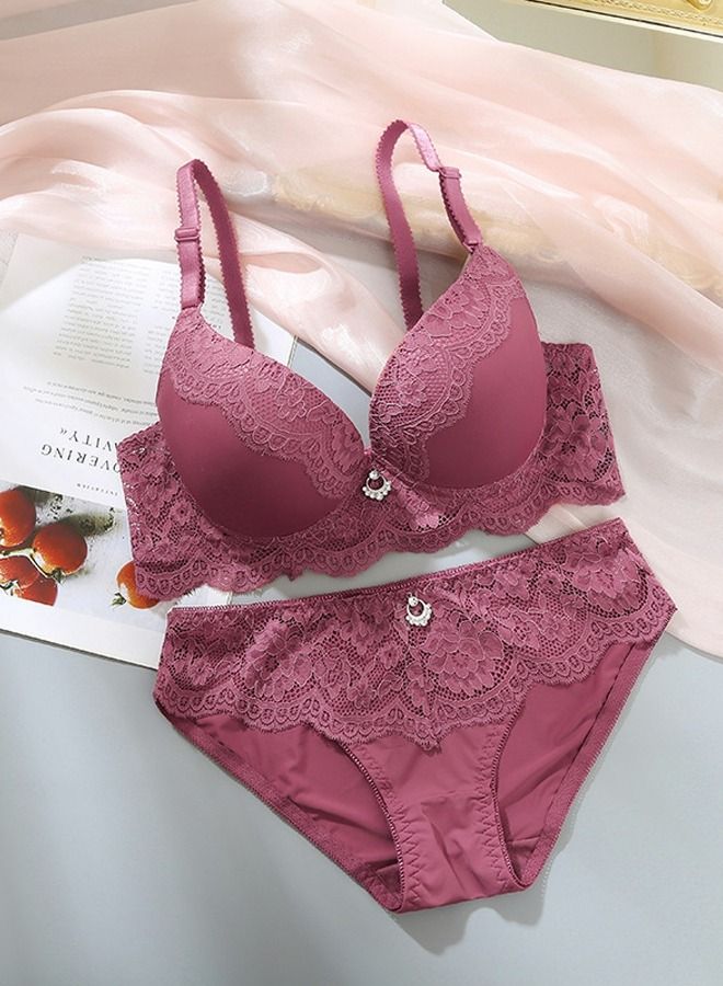 Solid Color B C Cup Thin Cup Lace Bra Panty Set Women's Underwear Set Purple