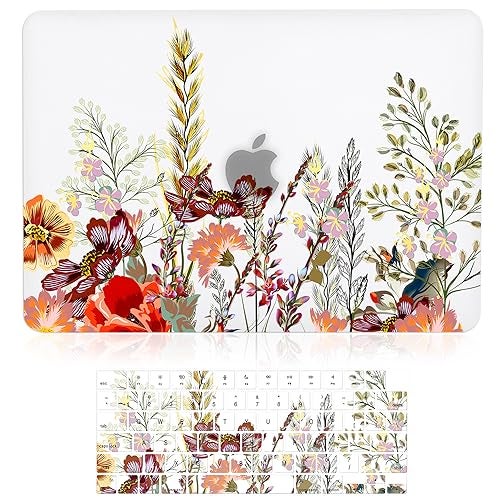 iDonzon Case for MacBook Air 13.6 inch M3 A3113 M2 A2681 2024 2023 2022 Release with Liquid Retina Display Touch ID, 3D Effect Matte Clear See Through Hard Cover&Keyboard Cover, Field Flowers - Image 1