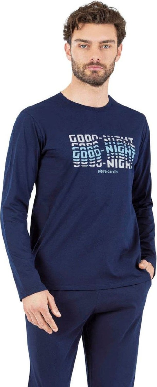 pierre cardin 6062 Men's Navy Blue Long Sleeve Round Neck Pajama Set 