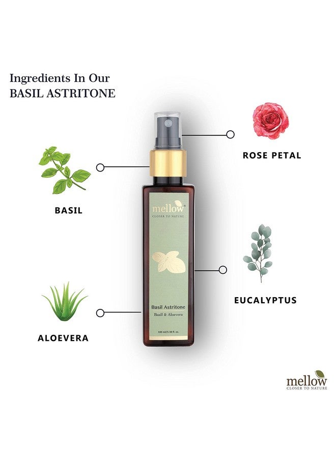 MELLOW Herbals Ayurvedic Basil Astritone Face Toner (100Ml) For Oily & Acne Prone Skin Tightens Skin Eucalyptus Basil Aloe Vera & Rose Petals Ayush Certified Gmo Paraben And Silicone Free - Image 3