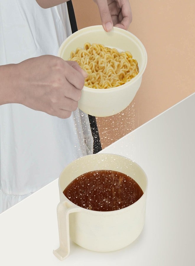 UUGLAM Microwave Ramen Noodle Bowl Set with Chopsticks, Spoon, Fork - 32 oz Portable Ramen Cooker for Dorm, Home, Office (Beige) - Image 2