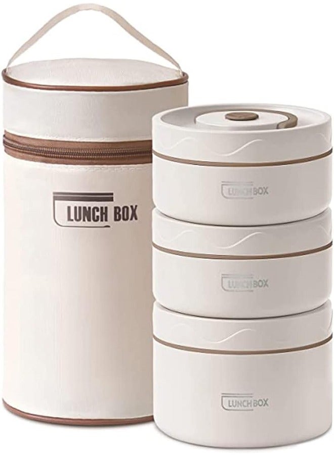 Microwaveable Thermal Lunch Box, Portable Insulated Lunch Containers With Bag, Leakproof Stackable Stainless Steel Food Container For Adults, Kids, Set of 3 Tier Insulated Bento Boxes STAINLESS STEEL nbeige - Image 1