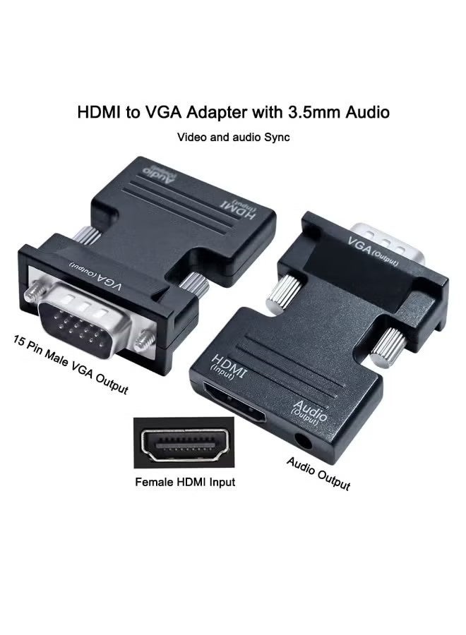 محول HDMI إلى VGA اتجاهي مع منفذ صوت 3.5 ملم (إخراج مصدر HDMI من اللابتوب إلى تلفاز VGA) لشاشة كمبيوتر قديمة أو بروجيكتور PC بدقة فيديو 1080P (HDMI أنثى مدخل، VGA ذكر مخرج) - Image 3