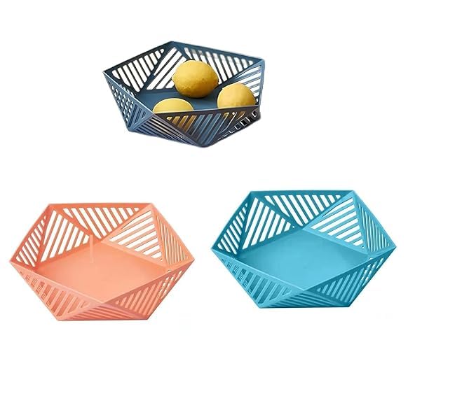 GOVINDGOPAL Fruit Storage Bowl Pentagonal Shape for Dining Table,Home&Kitchen Pentagon Plastic Baskets Table use Home and Kitchen Basket in Vegetable Mesh Holder Covered (Pack of 3)(Multi-Colored) - Image 1