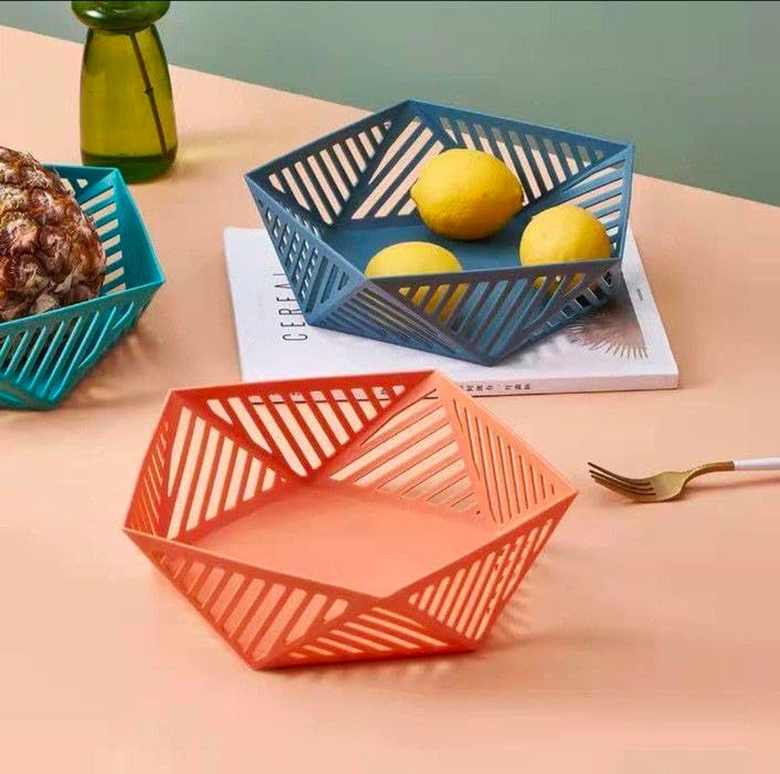 GOVINDGOPAL Fruit Storage Bowl Pentagonal Shape for Dining Table,Home&Kitchen Pentagon Plastic Baskets Table use Home and Kitchen Basket in Vegetable Mesh Holder Covered (Pack of 3)(Multi-Colored) - Image 3