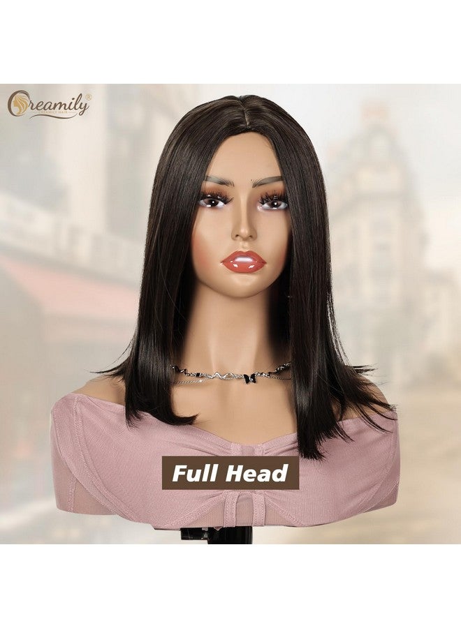 Creamily Bob Hair Wig for women Full head Natural, Short Natural Looking Shoulder Length Hair Wig Korean style, Dark Brown Hair Wig for women Full head (Brown, 14 Inch) - Image 2