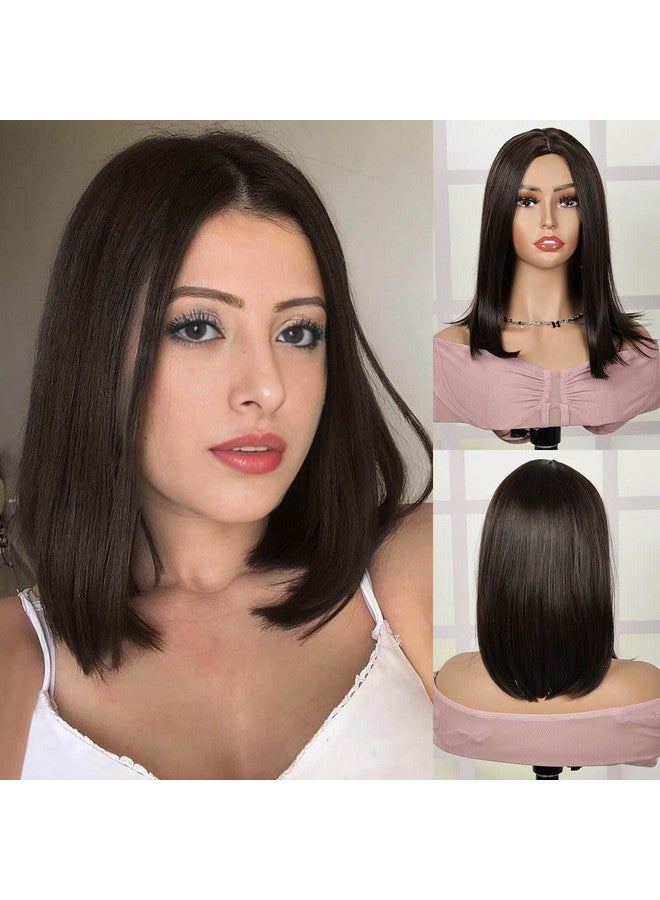 Creamily Bob Hair Wig for women Full head Natural, Short Natural Looking Shoulder Length Hair Wig Korean style, Dark Brown Hair Wig for women Full head (Brown, 14 Inch) - Image 1
