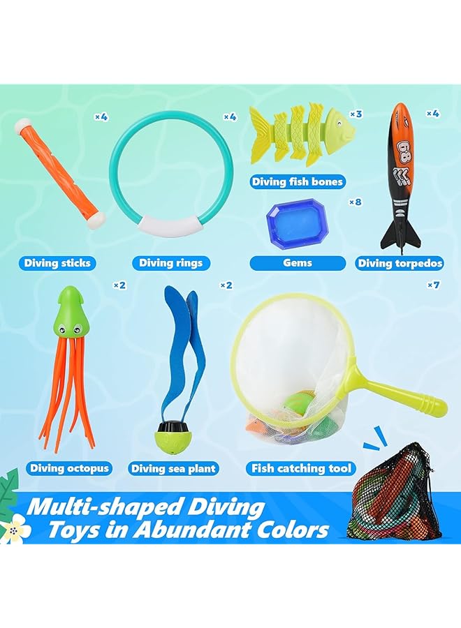 KASTWAVE Pool Diving Swimming Toys For Kids 34Pcs Underwater Dive Gifts With Storage Bag Fun Swim Games Sinking Set Training Diving Swim Toys For Boys Girls Toddlers - Image 4