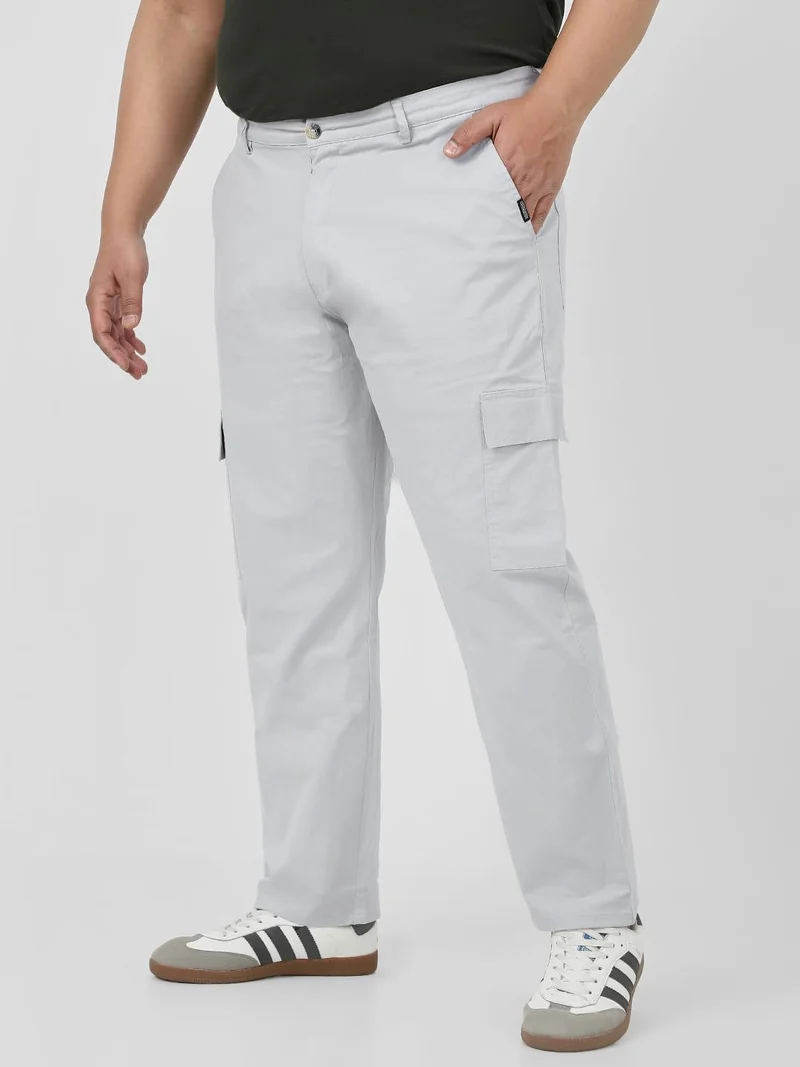أوربانو فاشن Urbano Plus Men's Ice Grey Regular Fit Solid Cargo Chino Pant with 6 Pockets Stretchable