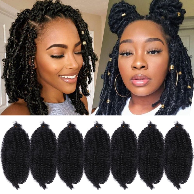 Marley Hair 10 Inch Black 7 Packs Pre Separated Springy Afro Twist Hair Marley Twist Braiding Hair for Faux Locs Crochet Hair Pre Fluffed Spring Twist Hair Extensions 101B