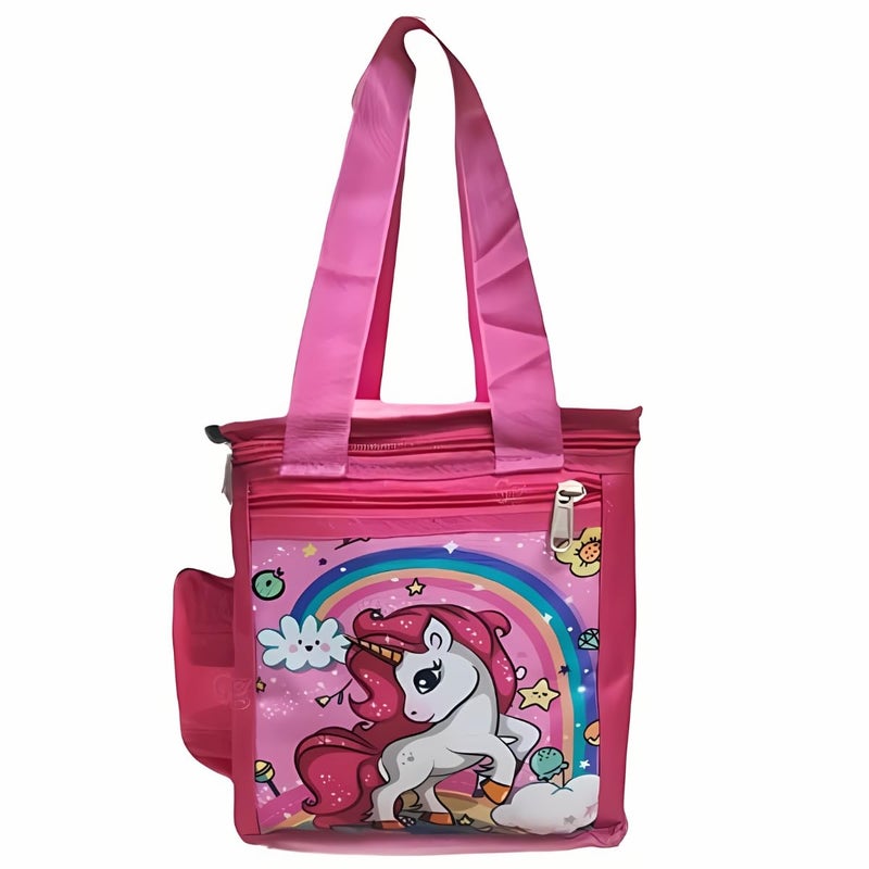 Gamins Gadgets Gamins Gadgets Polyester Waterproof 3D Printed Unicorn School Lunch Bag Pink Perfect for Kids Storage at College and School Lunch Bag for Girls - Image 1