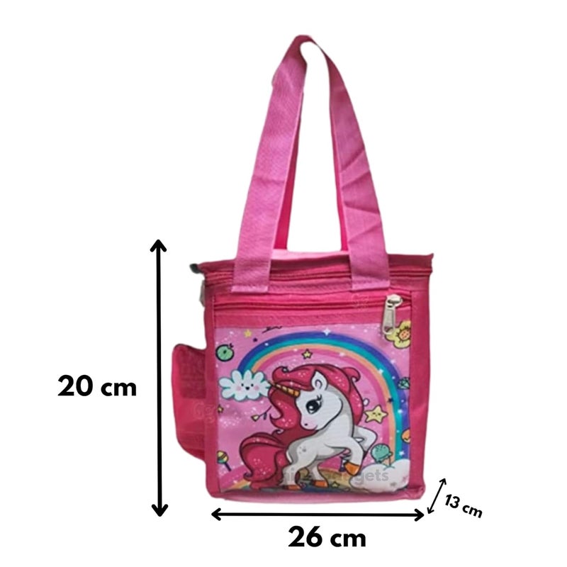 Gamins Gadgets Gamins Gadgets Polyester Waterproof 3D Printed Unicorn School Lunch Bag Pink Perfect for Kids Storage at College and School Lunch Bag for Girls - Image 3