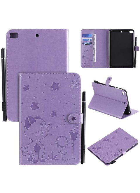 Case Cover For iPad mini 5 / 4 / 3 / 2 / 1 Cat Bee Embossing Pattern Horizontal Flip Leather Case with Holder & Card Slots & Wallet & Pen Slot & Wake-up / Sleep Function Purple