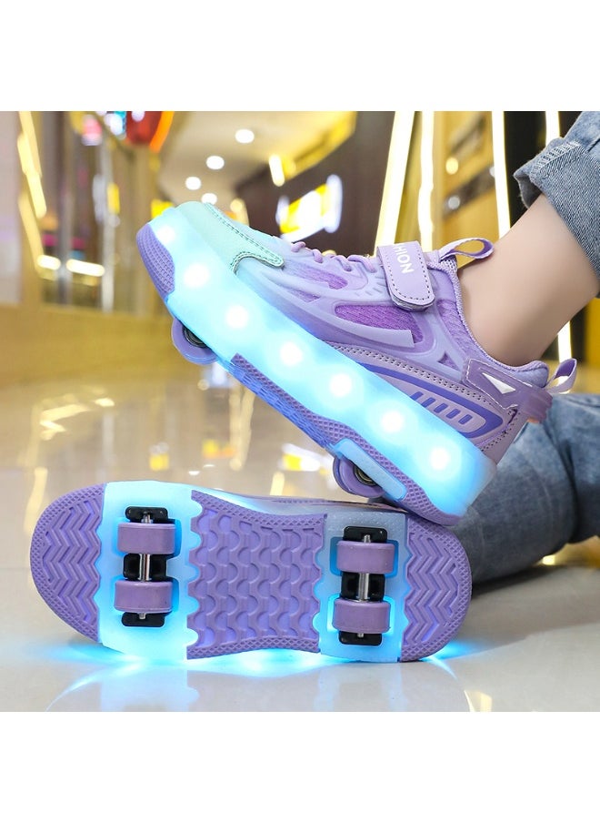 NIBEMINENT Kids Roller Skates Shoes 4 Wheels Roller Shoes Boys Girls Wheel Shoes Roller Sneakers Shoes for Beginner More Balanced  - Image 1