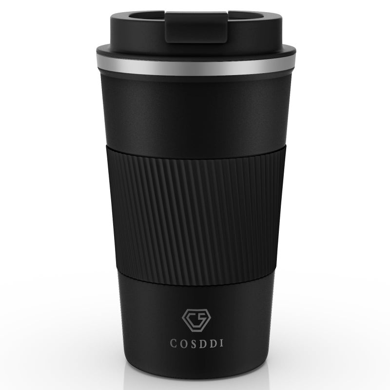 CS COSDDI Travel Mugs Insulated Coffee Cup with Leakproof Lid  Reusable Coffee Cups Travel  Car Coffee Cup  Stainless Steel Coffee Mug for Hot and Cold Water and Tea BlackA 510 ml