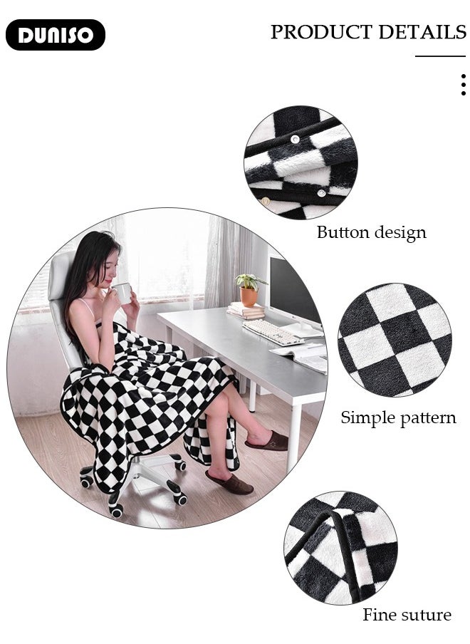 DUNISO - 2 in 1 Wearable Blanket Button Shawl, Multifunction Shoulder Warm, Fleece Wearable Blanket, Comfy Poncho Throw, Lap Blanket for Winter, Home, Office, School - Image 1