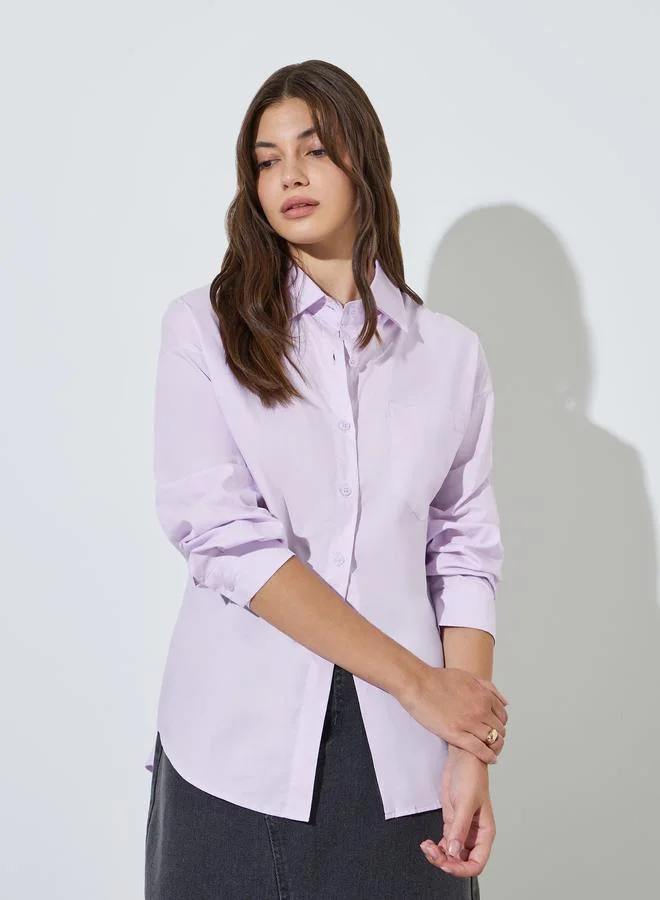ستايلي Purple Solid Long Sleeves Oversized Shirt
