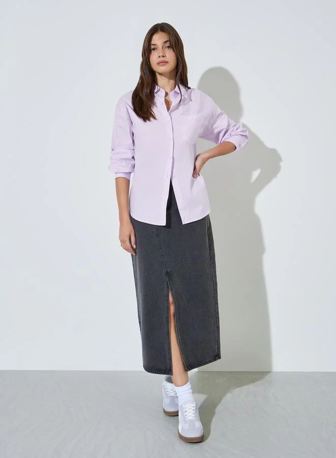 ستايلي Purple Solid Long Sleeves Oversized Shirt