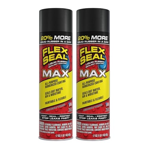 Flex Seal MAX, 17 oz, 2-Pack, Black, Stop Leaks Instantly, Waterproof Rubber Spray On Sealant Coating, Perfect for Gutters, Wood, RV, Campers, Roof Repair, Skylights, Windows, and More - Image 1