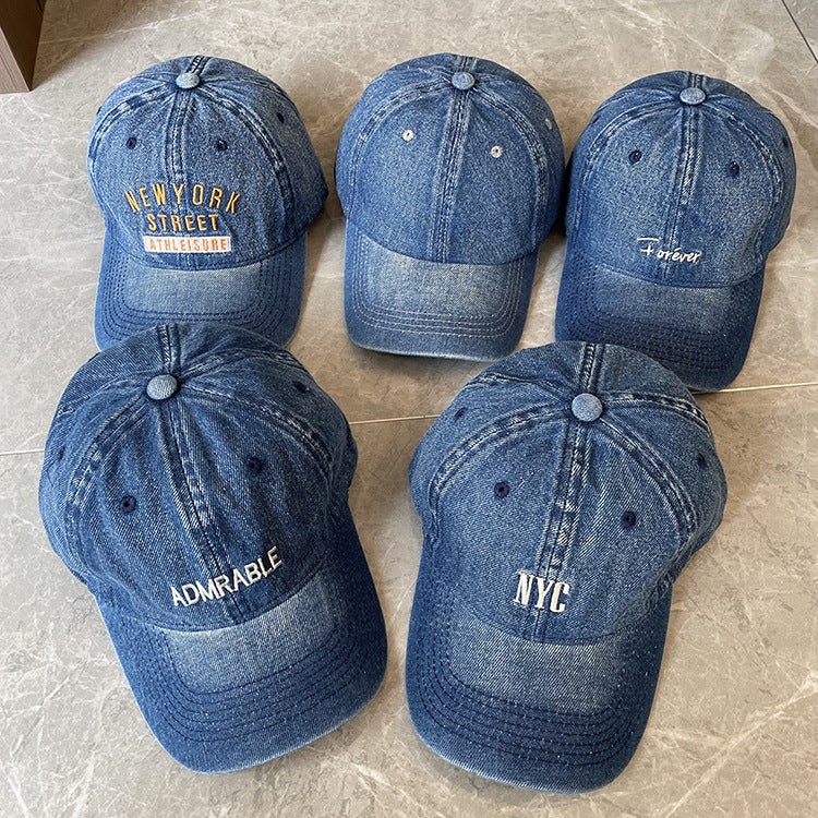Baseball Cap Women Korean Spring Summer Denim Washed Letter Men Trendy UV Protection Hat - Image 4