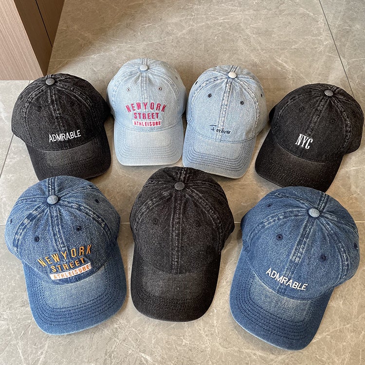 Baseball Cap Women Korean Spring Summer Denim Washed Letter Men Trendy UV Protection Hat - Image 2