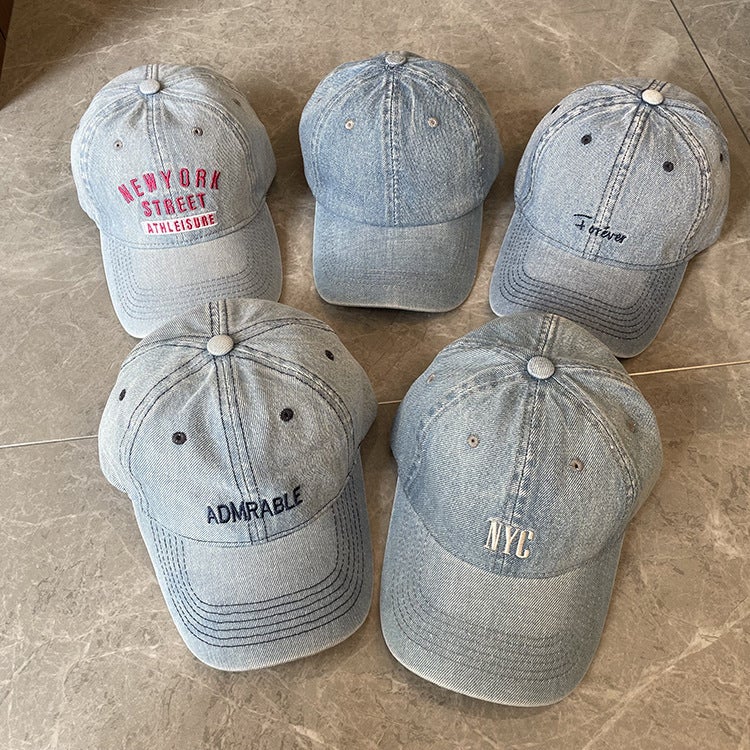 Baseball Cap Women Korean Spring Summer Denim Washed Letter Men Trendy UV Protection Hat - Image 3