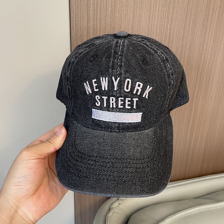 Baseball Cap Women Korean Spring Summer Denim Washed Letter Men Trendy UV Protection Hat - Image 1