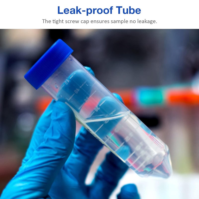 Simpure Centrifuge Tubes 15mL, Conical Tubes Sterile 50 PCS, Polypropylene, Leak-Proof Screw Caps, Plastic Container with Graduated and Write Marks, Non-pyrogenic, DNase/RNase Free, Human DNA-Free - Image 4