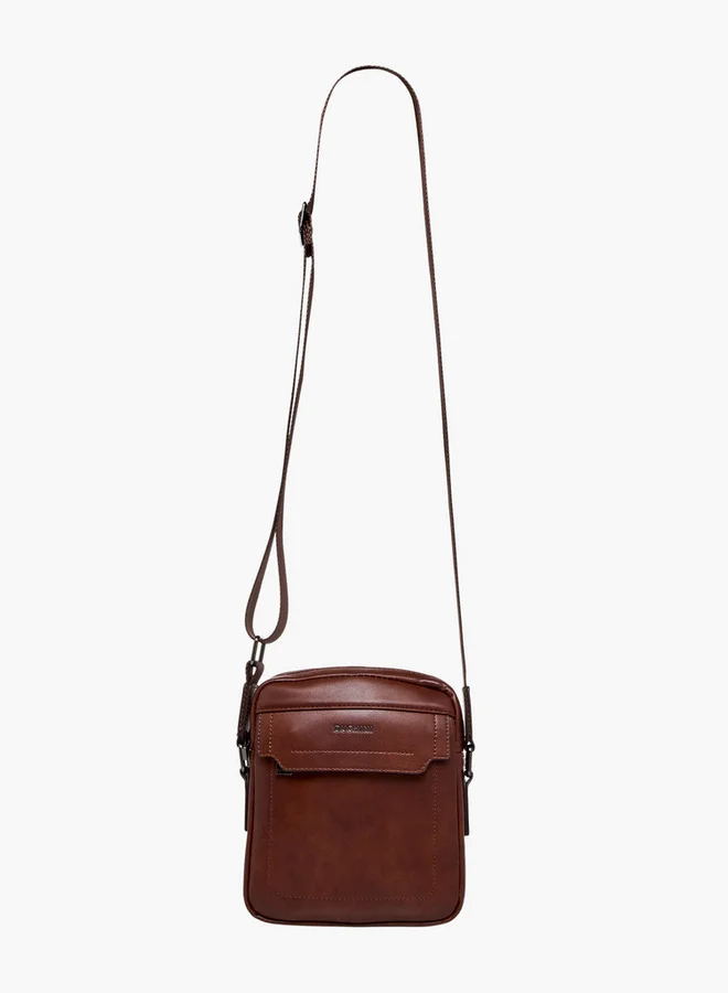 دوتشيني Solid Crossbody Bag with Adjustable Strap and Zip Closure