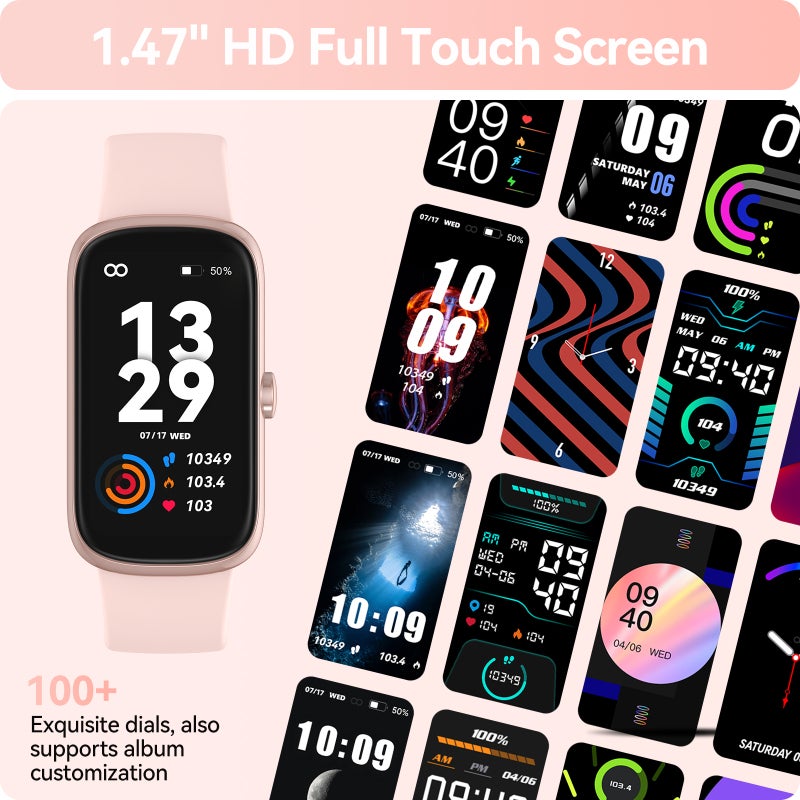 Smart Watch: 1.47-Inch HD Color Touch Screen, IP68 Waterproof, Long Battery Life - Heart Rate Blood Oxygen Sleep Monitor Sports Watch for Men and Women - Image 3