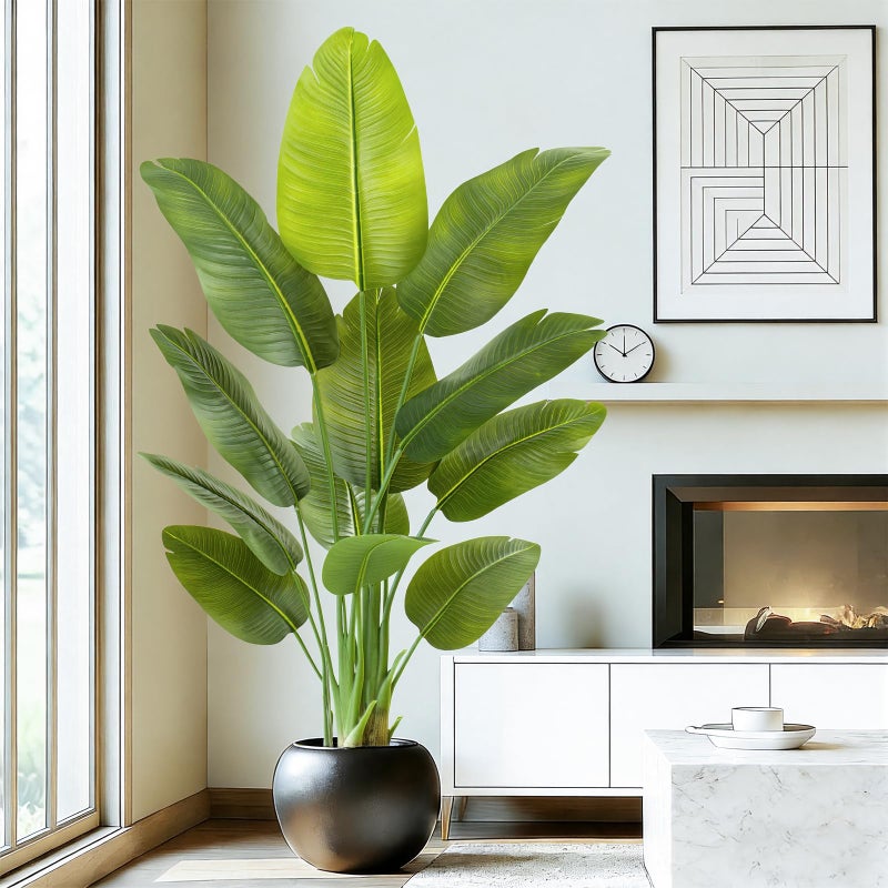 Keeplush Lifelike Bird of Paradise Artificial Plant,5ft Faux Banana Leaf Tree with 12 Trunks - Perfect Indoor Silk Floor Plant for Home Decor in Living Room, Office, and Bedroom 1Pack - Image 4