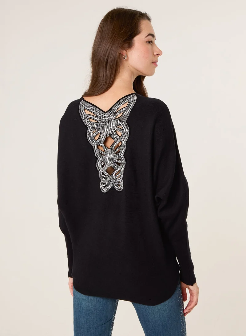Blue Vanilla Batwing Jumper With Back Diamante Detailing