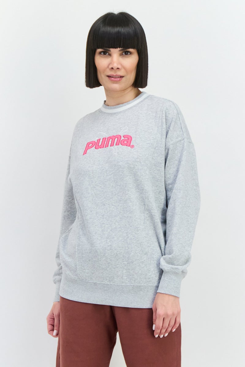 PUMA Women Regular Fit Embroidered Logo Outdoor Sweatshirts, Heather Grey - Image 1