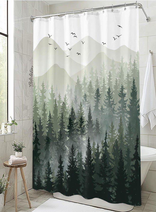 Accnicc Green Misty Forest Shower Curtain Ombre Sage Green White Mountain Pine Tree Waterproof Fabric Shower Curtains for Bathroom Nature Woodland Decorative Modern Bath Curtain Decor 72×72 Inches - Image 3