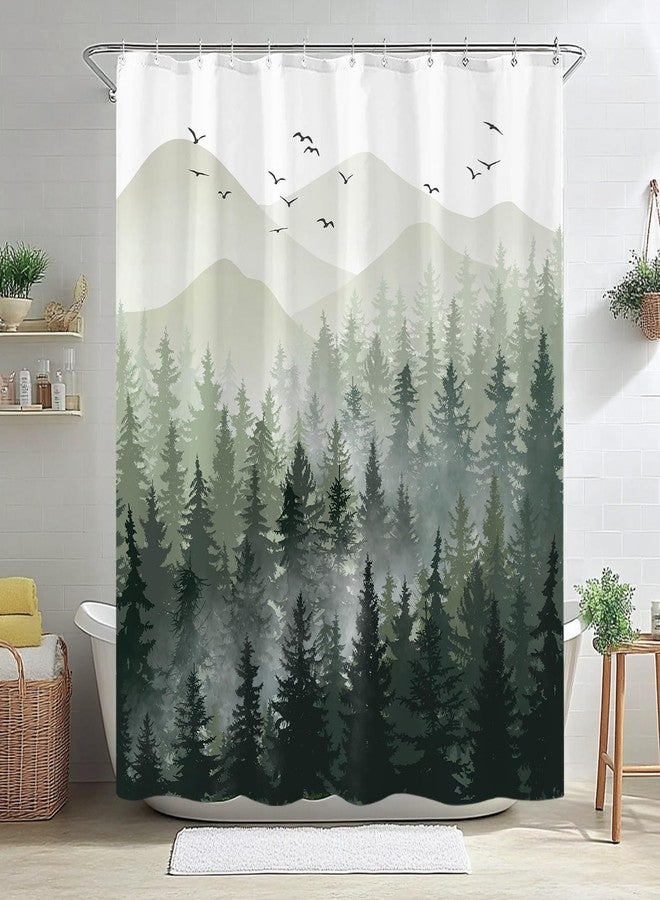 Accnicc Green Misty Forest Shower Curtain Ombre Sage Green White Mountain Pine Tree Waterproof Fabric Shower Curtains for Bathroom Nature Woodland Decorative Modern Bath Curtain Decor 72×72 Inches - Image 5