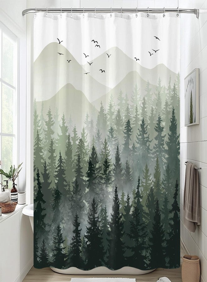 Accnicc Green Misty Forest Shower Curtain Ombre Sage Green White Mountain Pine Tree Waterproof Fabric Shower Curtains for Bathroom Nature Woodland Decorative Modern Bath Curtain Decor 72×72 Inches - Image 2