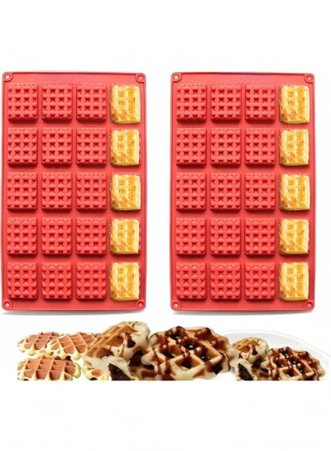 Silicone Waffle Mold Set, 2PCS/Set 20 Cavity Mini Silicone Waffle Mold Waffle Making Mold, Non-stick Cake Cookie Chocolate Making Mold for Baking - Image 1