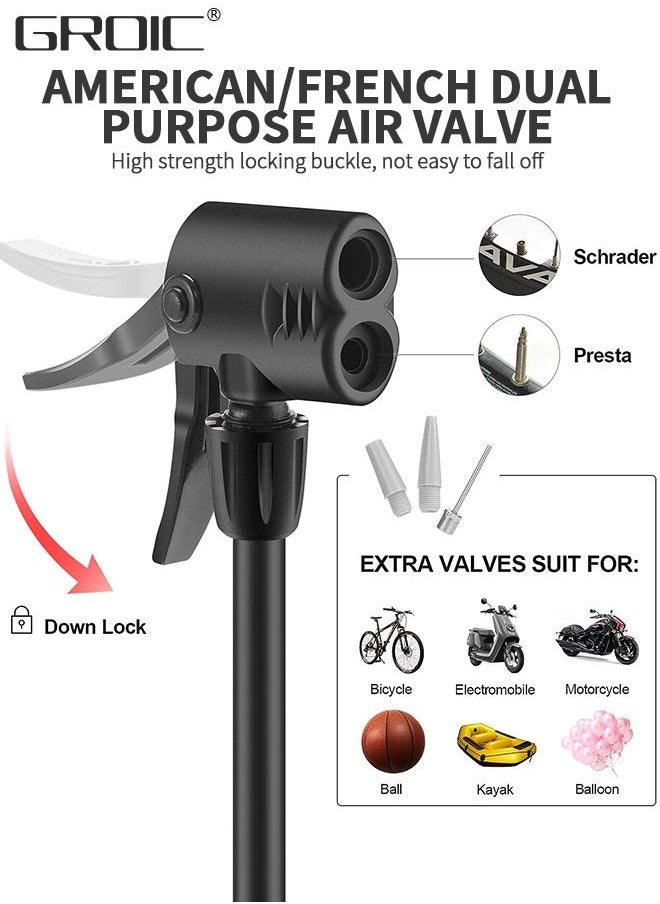 GROIC Bike Floor Pump,Portable Bicycle Foot Pump,Mini Air Pump with Presta and Schrader Valve,Hand Foot Activated Tire Inflator for Mountain&Road Bike Balls，Bicycle Tools  - Image 3