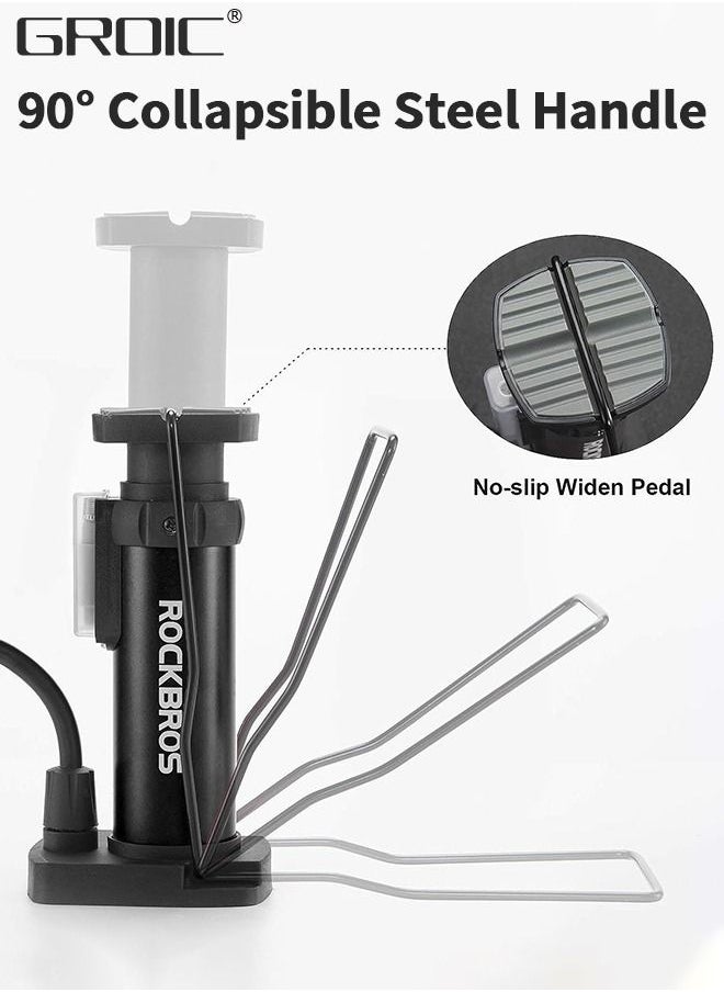 GROIC Bike Floor Pump,Portable Bicycle Foot Pump,Mini Air Pump with Presta and Schrader Valve,Hand Foot Activated Tire Inflator for Mountain&Road Bike Balls，Bicycle Tools  - Image 4