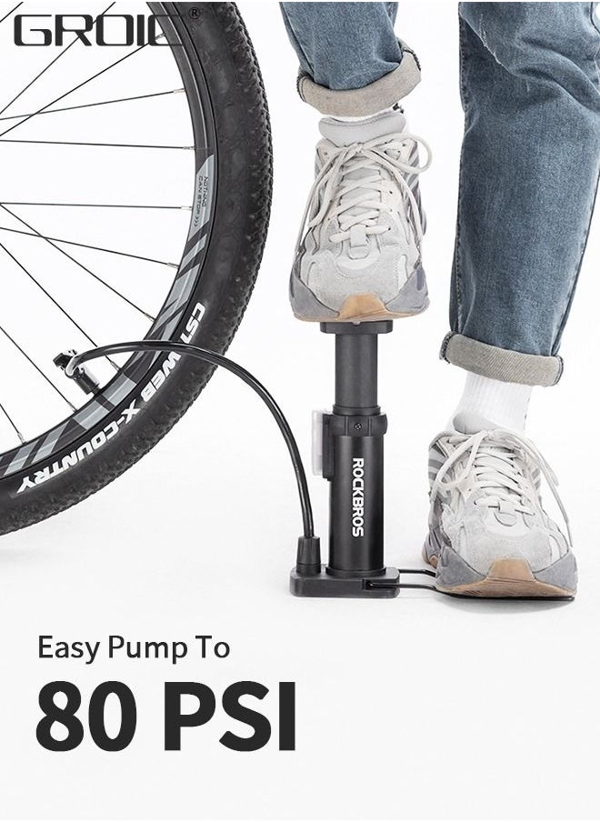 GROIC Bike Floor Pump,Portable Bicycle Foot Pump,Mini Air Pump with Presta and Schrader Valve,Hand Foot Activated Tire Inflator for Mountain&Road Bike Balls，Bicycle Tools  - Image 2