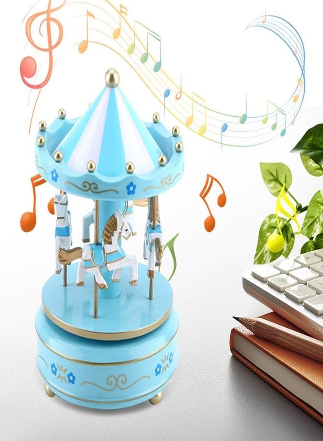Jamboree!!! Jamboree Blue Carousel Horse Music Box - Vintage Wooden Merry-Go-Round Music Box for Kids u0026 Home Decor, Rotating Horse Figurine Gift - Image 3