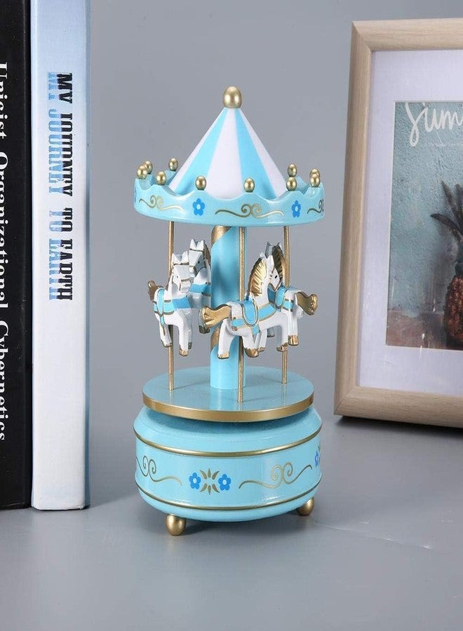 Jamboree!!! Jamboree Blue Carousel Horse Music Box - Vintage Wooden Merry-Go-Round Music Box for Kids u0026 Home Decor, Rotating Horse Figurine Gift - Image 4