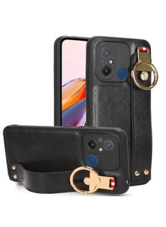 HuHa Case Cover For Xiaomi Redmi 12C / Poco C55 Wristband Leather Back Phone Case Black 