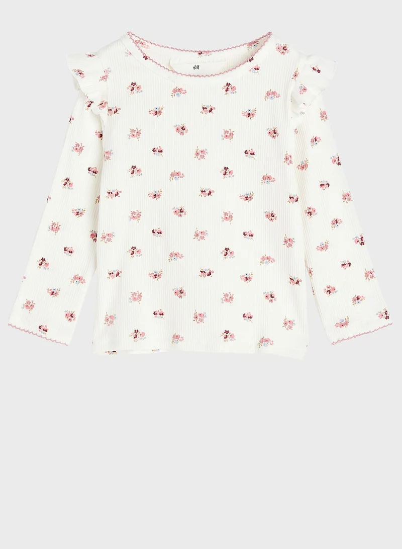 H&M Kids Frill Trimmed Ribbed Top